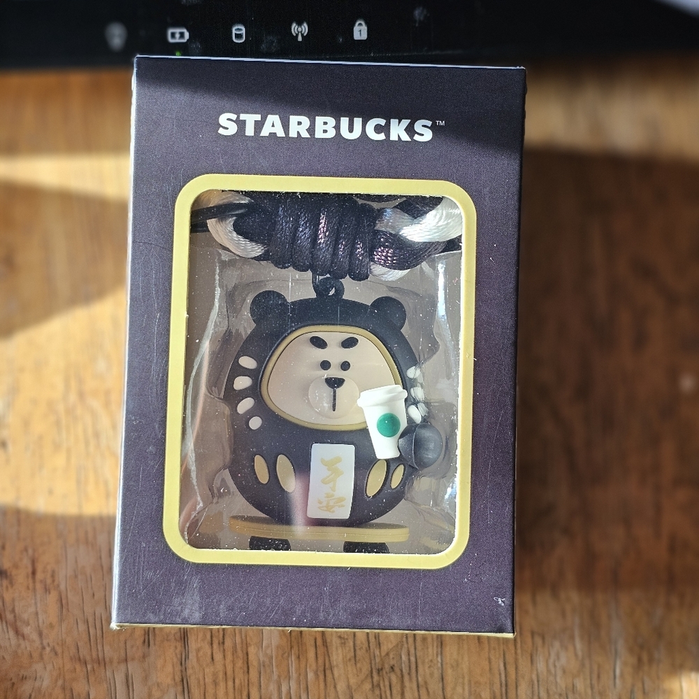 Starbucks Taiwan Exclusive 2025 Black Ping An Damo Bearista Keychain w. Rope NWT